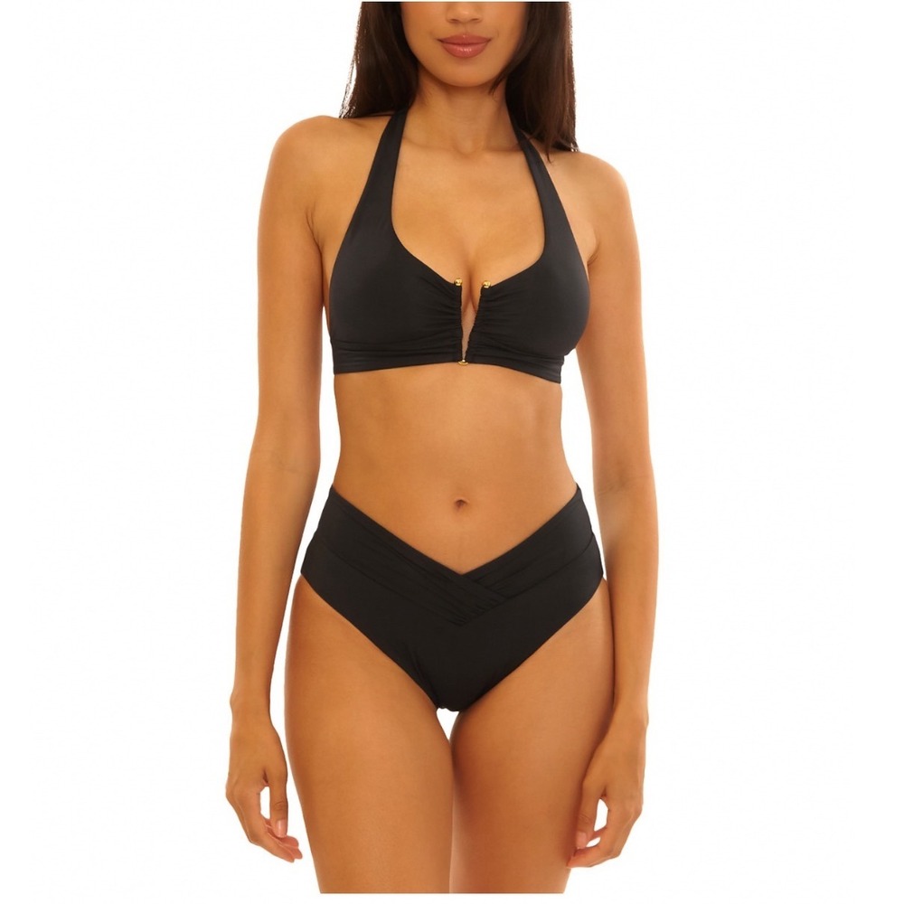 BECCA by Rebecca Virtue Viviana Halter Bikini Top Black V-Wire Medium NWT